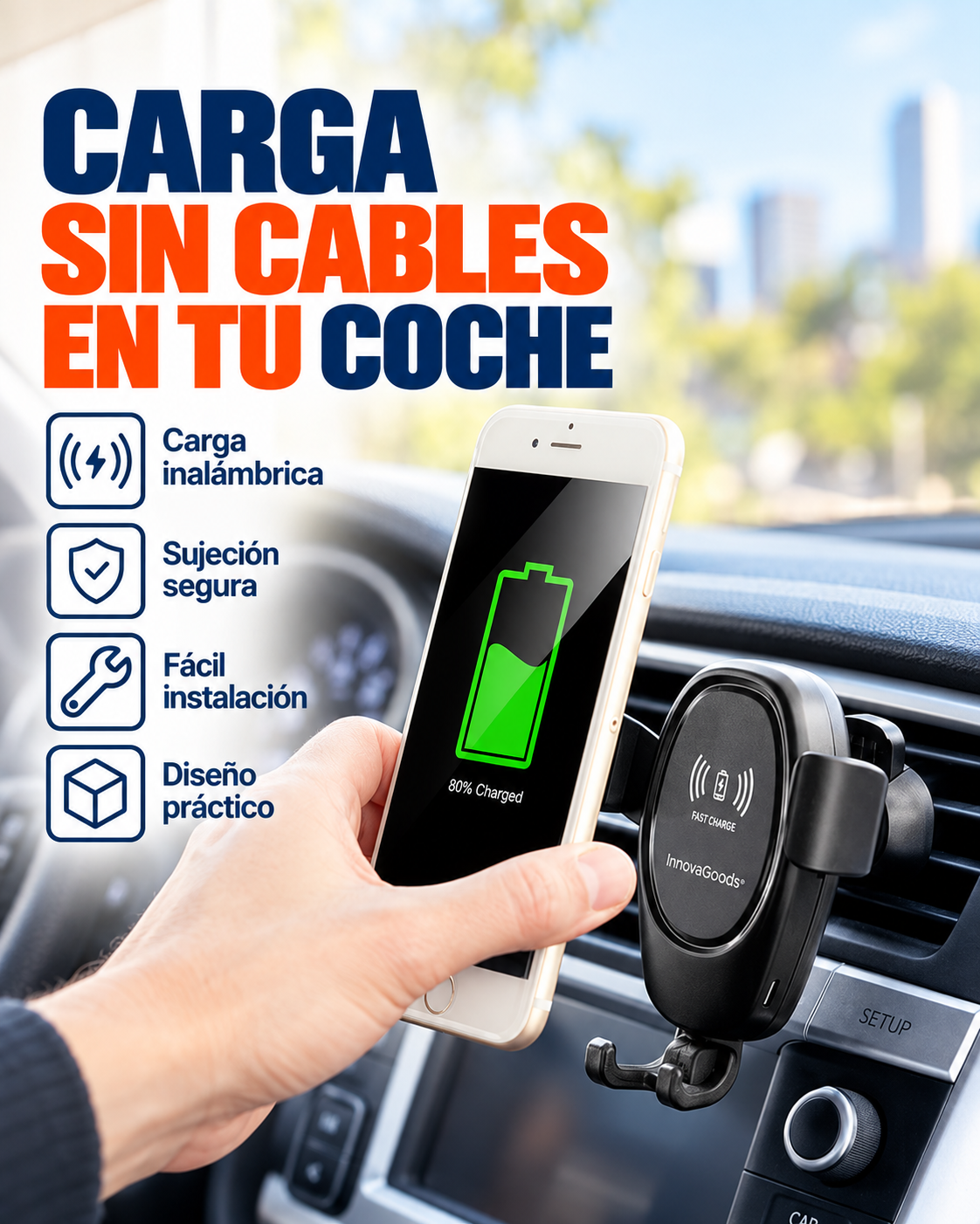 Soporte para móvil con cargador inalámbrico para coche
