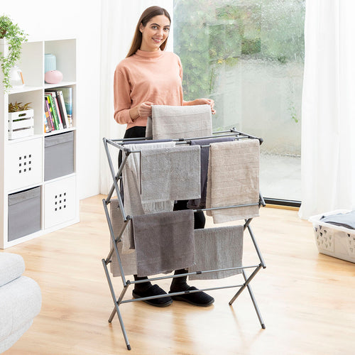 Tendedero metálico plegable y extensible con 3 niveles