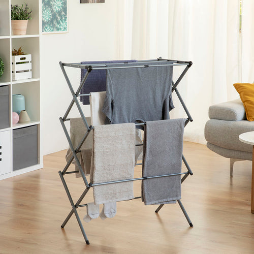 Tendedero metálico plegable y extensible con 3 niveles