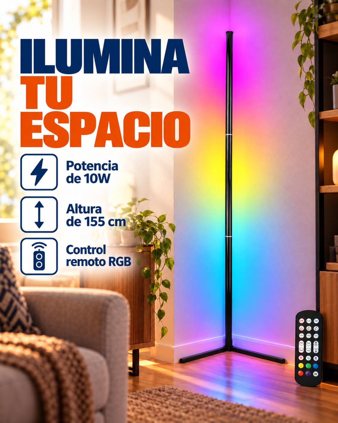 Lámpara de pie esquinera LED RGB de 10 W