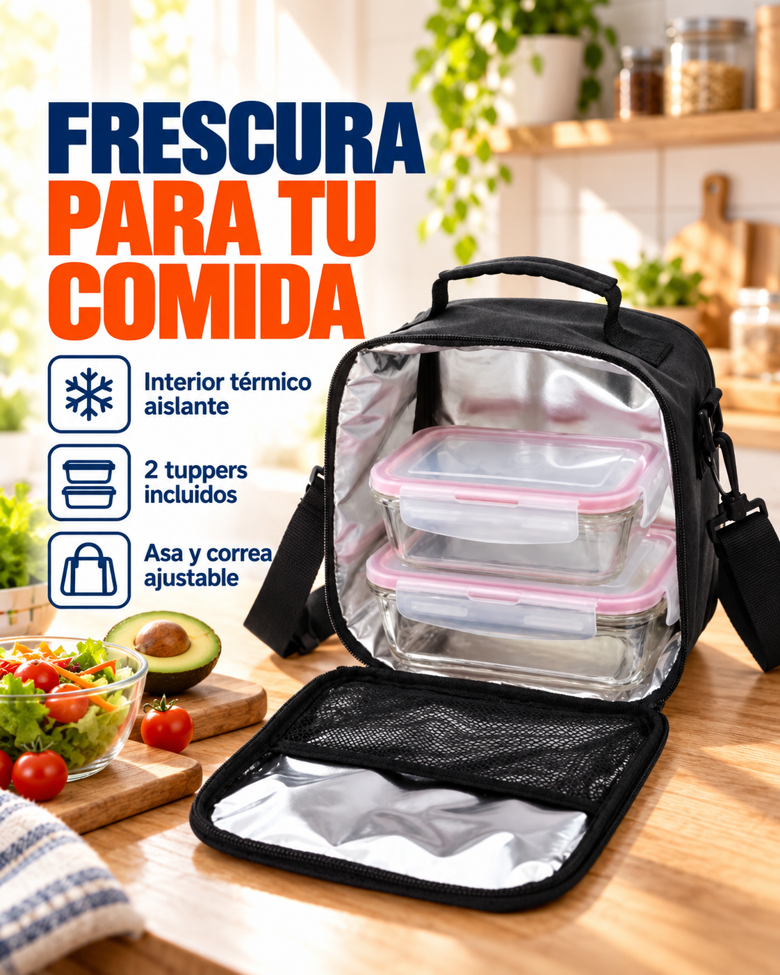 Bolsa térmica con tuppers incluidos