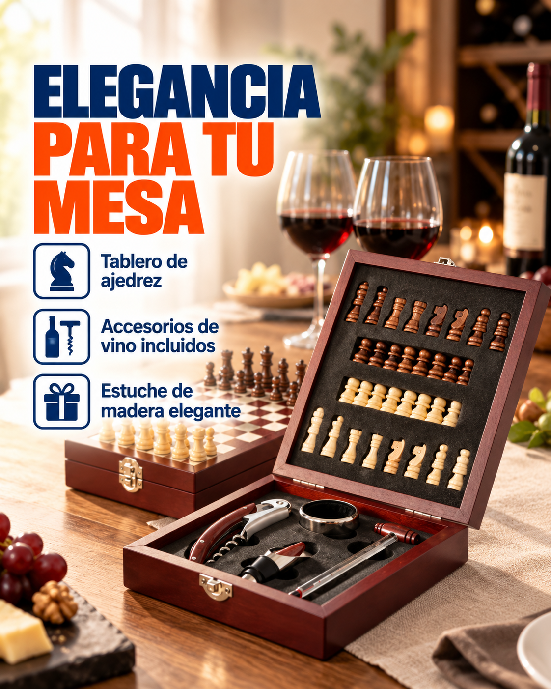 Tablero de ajedrez para amantes del vino