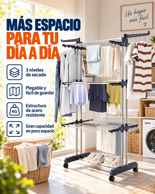 Tendedero de acero plegable de 3 niveles