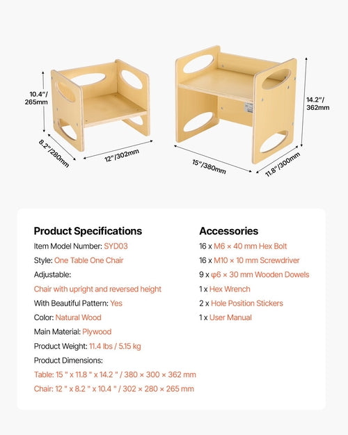 Conjunto de mesa y silla Montessori